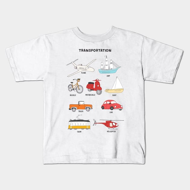 Transportation drawings for Kids Kids T-Shirt by hwprintsco